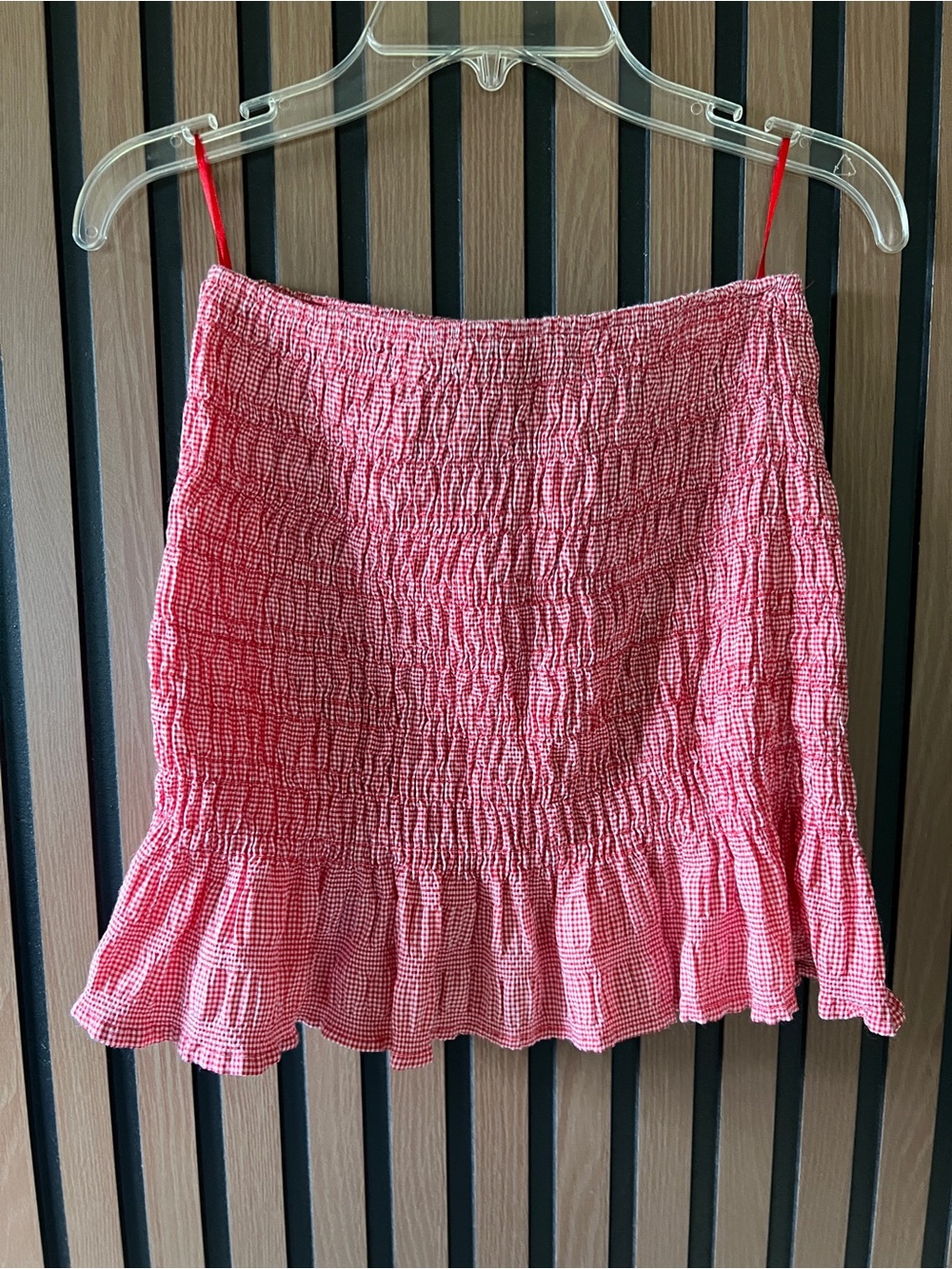 Zara Pink Red Gingham Smocked Top